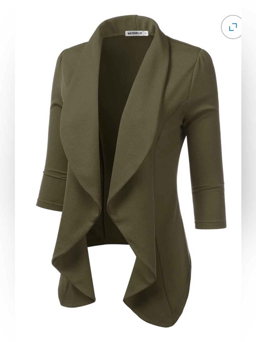 Doublju Olive Green Draped Open-Front Blazer Jacket 2X